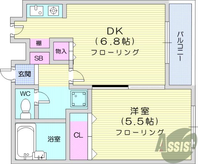 ロイヤルクレストM&S(1DK/2階)の間取り写真