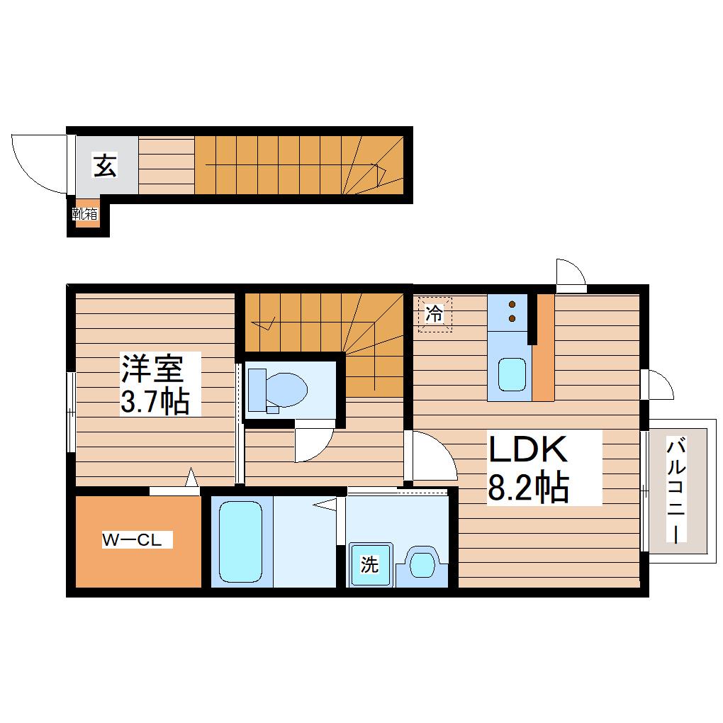 フルール B(1LDK/2階)の間取り写真