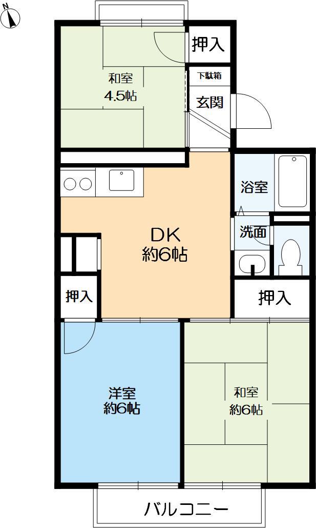 ハートランド逆瀬川(3DK/2階)の間取り写真
