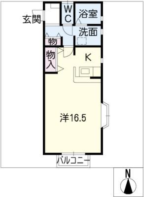 イーハトーブA棟(ワンルーム/1階)の間取り写真