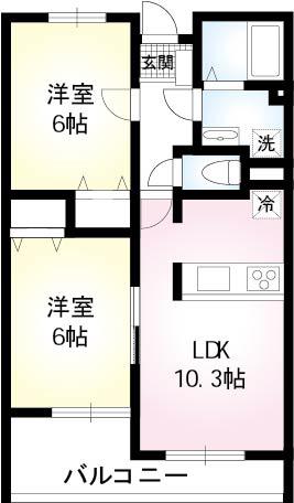 ライネスハイム・ノイ(2LDK/2階)の間取り写真