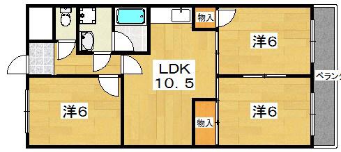 グランデール中宮(3LDK/3階)の間取り写真