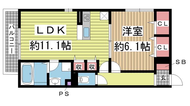 フェーブ島上(1LDK/2階)の間取り写真