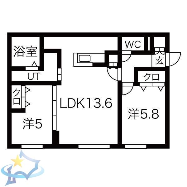NOVEL南8条(2LDK/1階)の間取り写真
