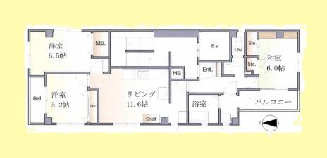 花善ビル(3LDK/4階)の間取り写真