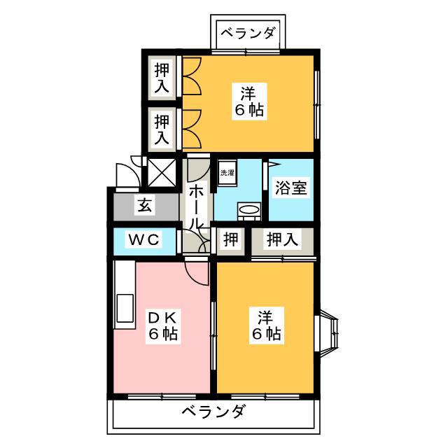 エスポワール村木 D棟(2DK/1階)の間取り写真