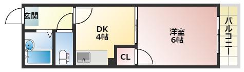 プレステル桑津(1DK/4階)の間取り写真