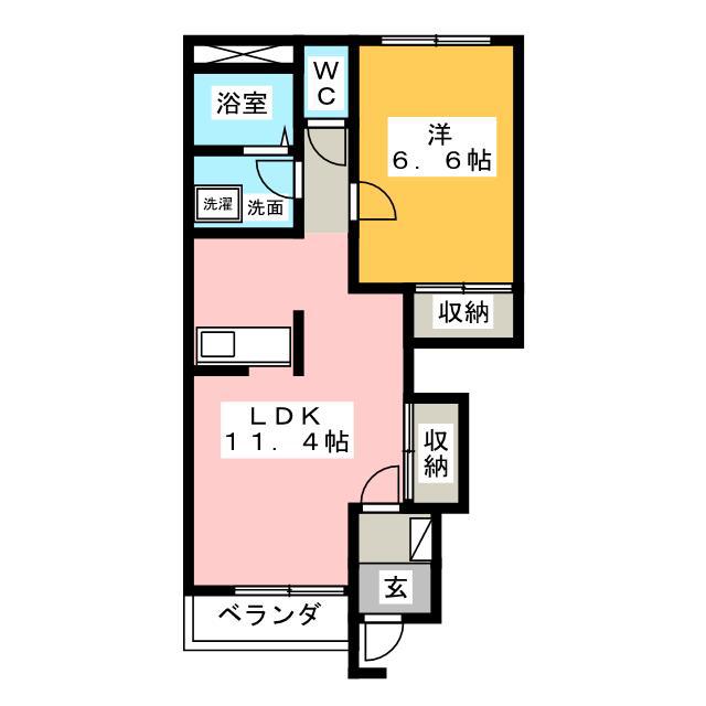 ユースカイヒル(1LDK/1階)の間取り写真