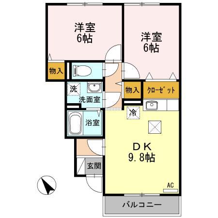 コンフォート80A棟(2LDK/2階)の間取り写真