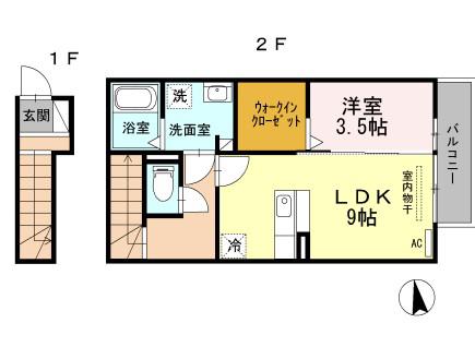 ソリウス新西(1LDK/2階)の間取り写真
