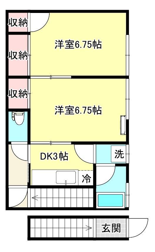 コーポ岡本(2K/2階)の間取り写真