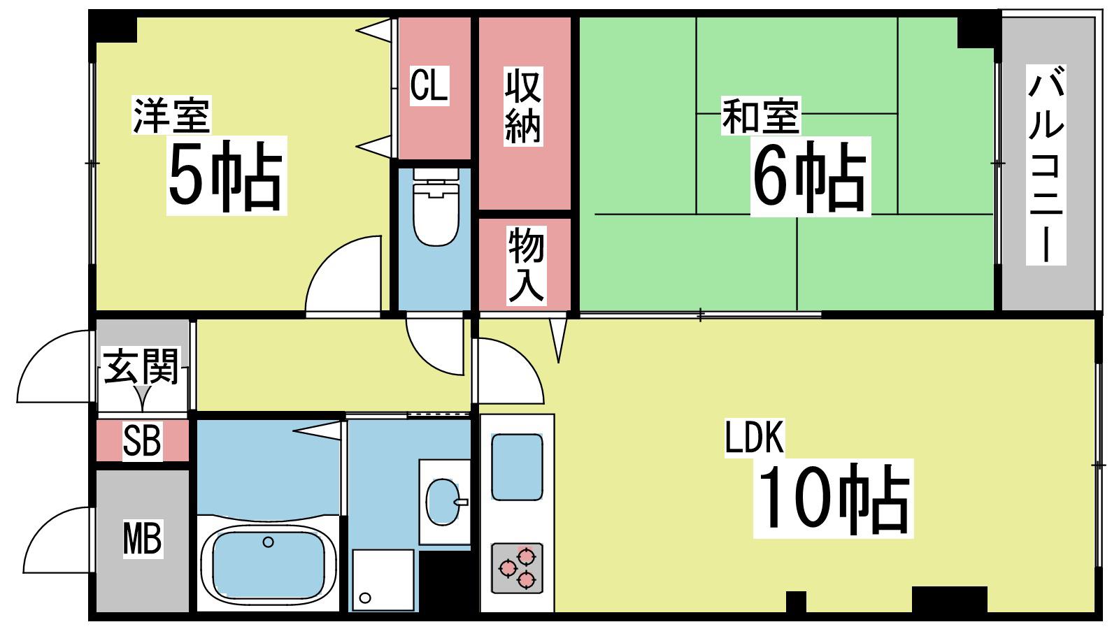 レジデンス六甲(2LDK/2階)の間取り写真