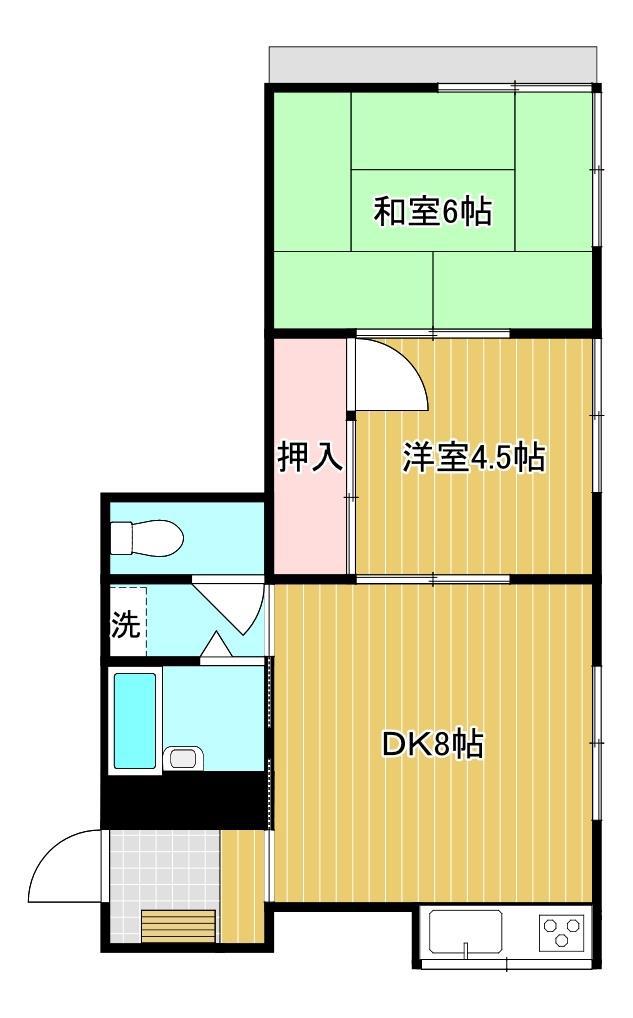 亀甲アパート2(2DK/2階)の間取り写真