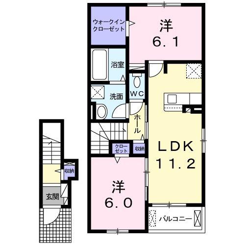 モデルノカーサ B(2LDK/2階)の間取り写真