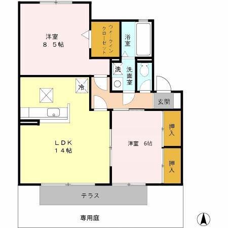 プラシード浜(2LDK/1階)の間取り写真