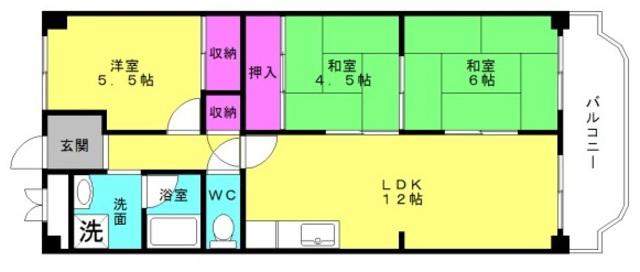 サンハイツ土山(3LDK/4階)の間取り写真