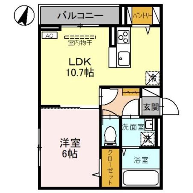 DーROOM笹口(1LDK/3階)の間取り写真