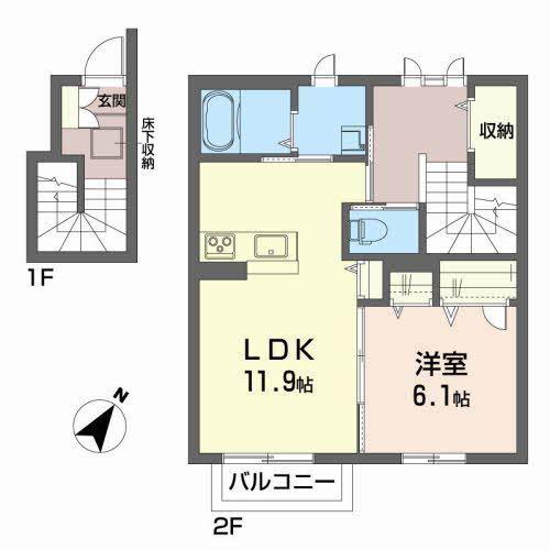 シャーメゾン・八幡・エンドーII(1LDK/2階)の間取り写真