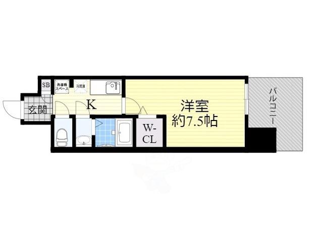 ラグゼ難波南(1K/13階)の間取り写真