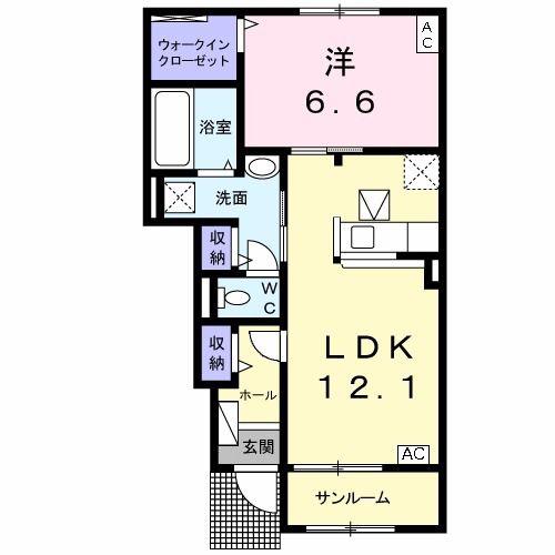 シャロウズ(1LDK/1階)の間取り写真