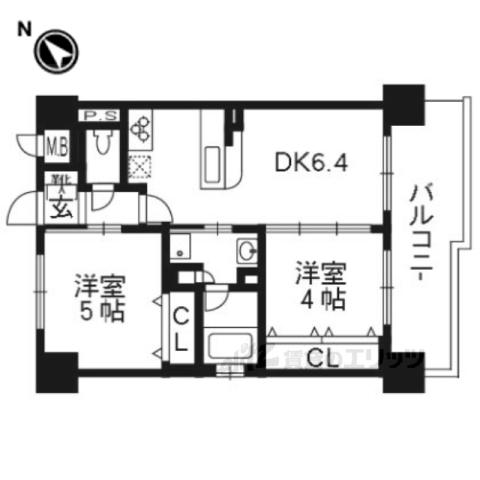 エステムプラザ京都河原町通2レジデンシャ(2DK/4階)の間取り写真