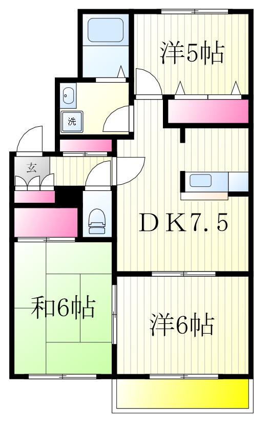 ビューテラス大津ヶ丘(3DK/1階)の間取り写真