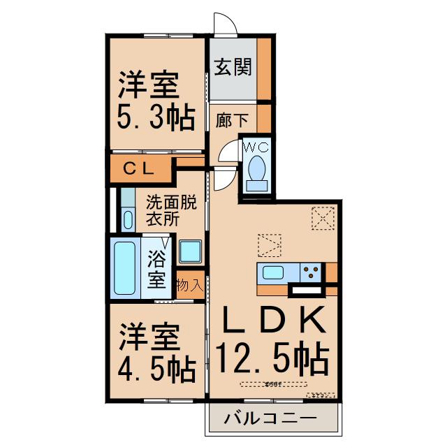 名鉄小牧線 小牧原駅 徒歩4分 2階建 築8年(2LDK/1階)の間取り写真