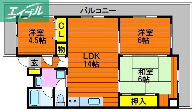 ふぁみーゆ旭川(3LDK/5階)の間取り写真