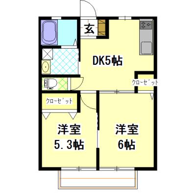 イエンビュ沖 A(2DK/2階)の間取り写真