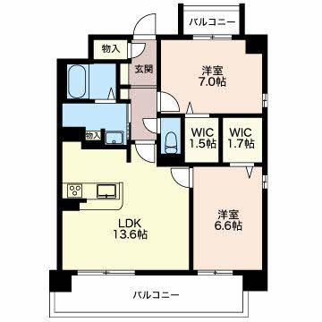 BELLACASA東白壁(2LDK/2階)の間取り写真
