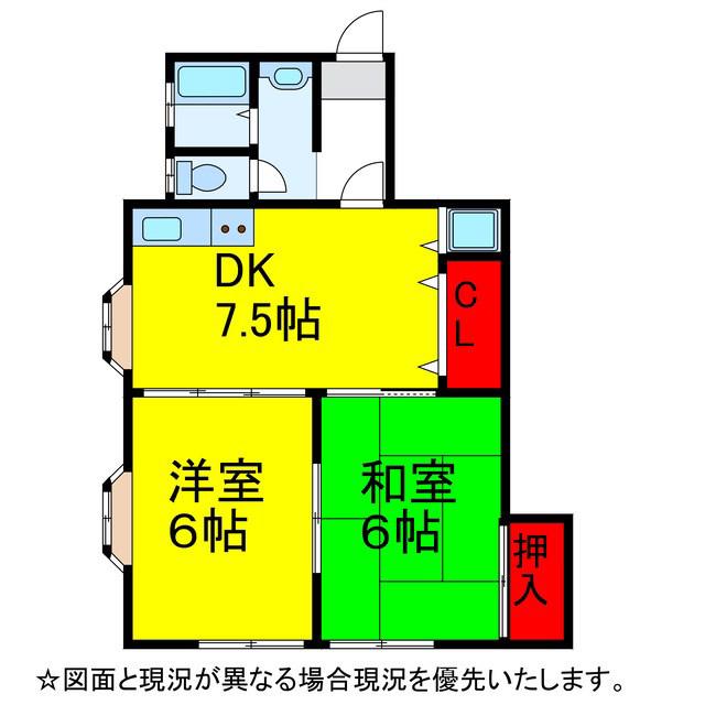 レジデンス七栄(2DK/1階)の間取り写真