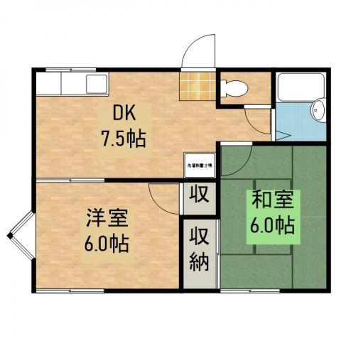 ベルゾーネ桑原(2DK/1階)の間取り写真