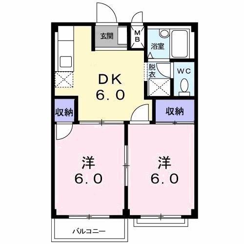 ガーデンヒルズ(2DK/2階)の間取り写真