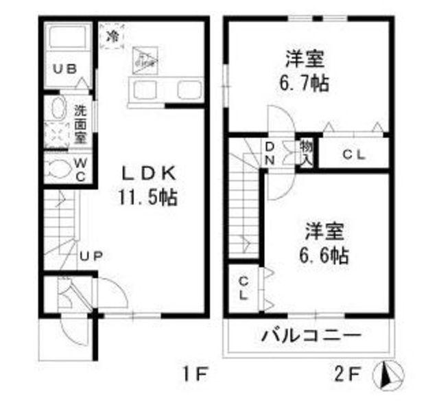 カルムコートC棟(2LDK/2階)の間取り写真