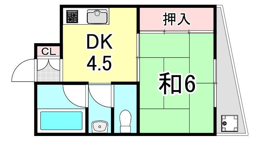 鯉川マンション(1LDK/1階)の間取り写真