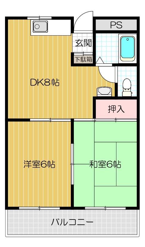 忍ヶ丘グリーンハイツ(2DK/2階)の間取り写真