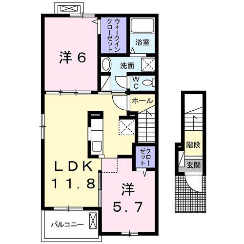 エアリー・ヒル(2LDK/2階)の間取り写真