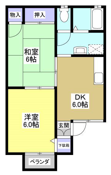 リヴェールC(2DK/2階)の間取り写真