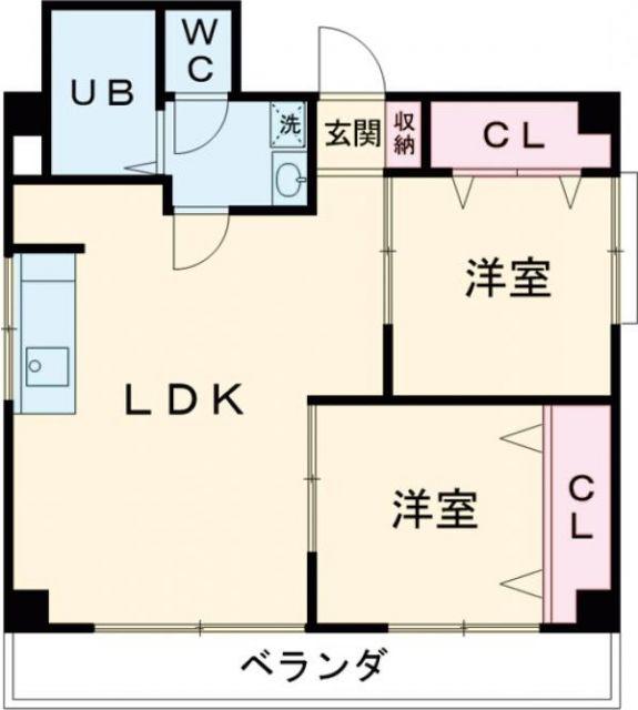大島ビル(2LDK/2階)の間取り写真