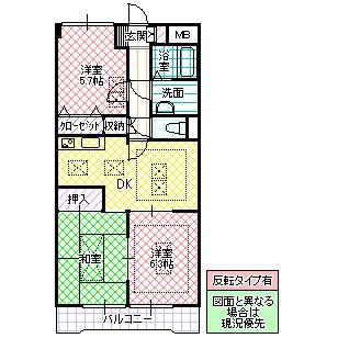 サンハイム中央(3DK/3階)の間取り写真