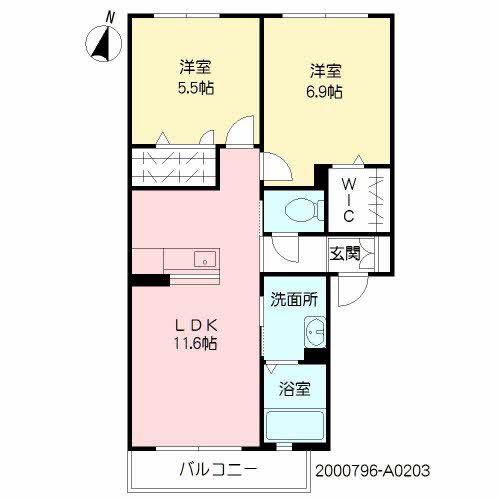 サンアベニュー葛原II(2LDK/2階)の間取り写真