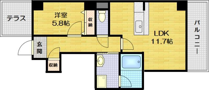 御所南レジデンシャル(1LDK/2階)の間取り写真