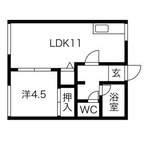 フォーブル木田B棟(1LDK/1階)の間取り写真
