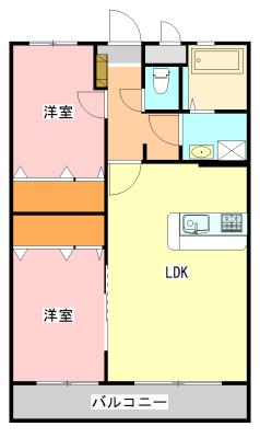 インペリアル山口(2LDK/1階)の間取り写真