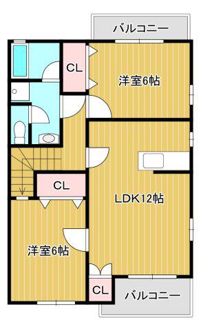 ハーブメゾン多田 B棟(2LDK/2階)の間取り写真