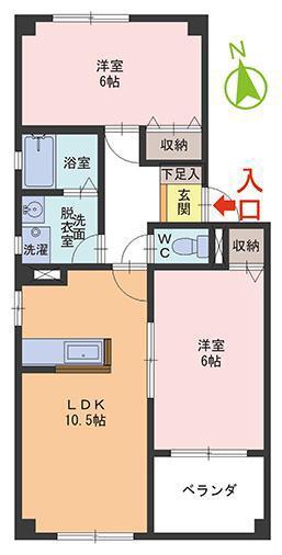 エスポワール花立(2LDK/2階)の間取り写真