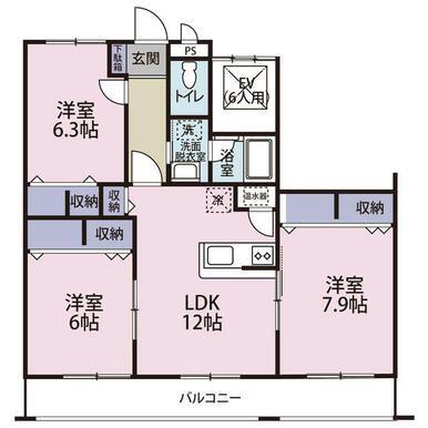 ピースタウンラ・グランメール(3LDK/2階)の間取り写真