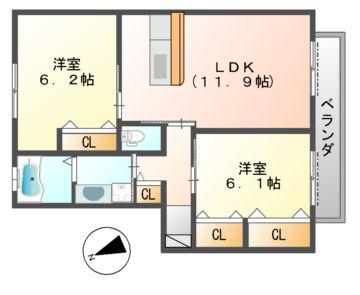 ファミネス(2LDK/1階)の間取り写真