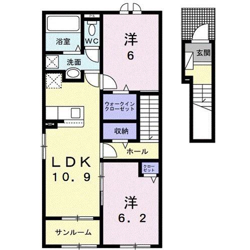 メルセデスN B(2LDK/2階)の間取り写真