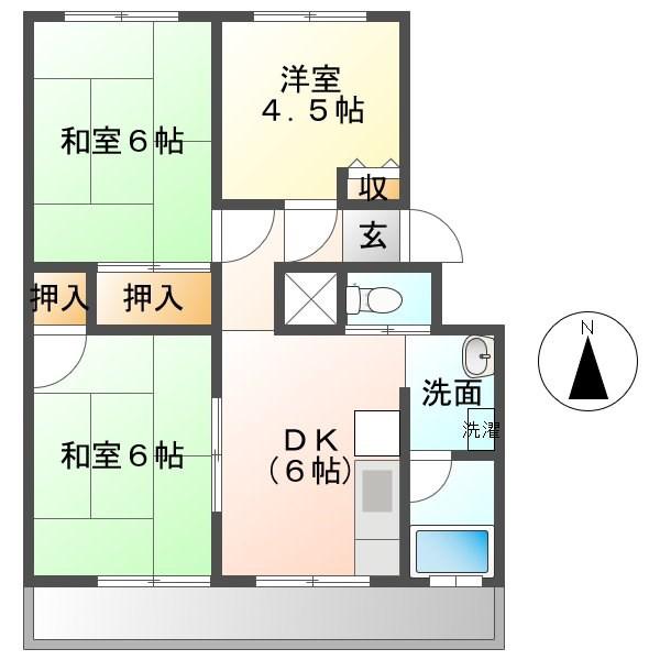 TSタウンA棟(3DK/2階)の間取り写真